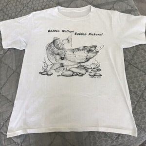 Vintage Single Stitch Logo 7 White T Shirt Size L Full Graphic Fish Design